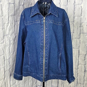 **C. D. DANIELS Sequined Zip Up‎ Denim Jacket 1X